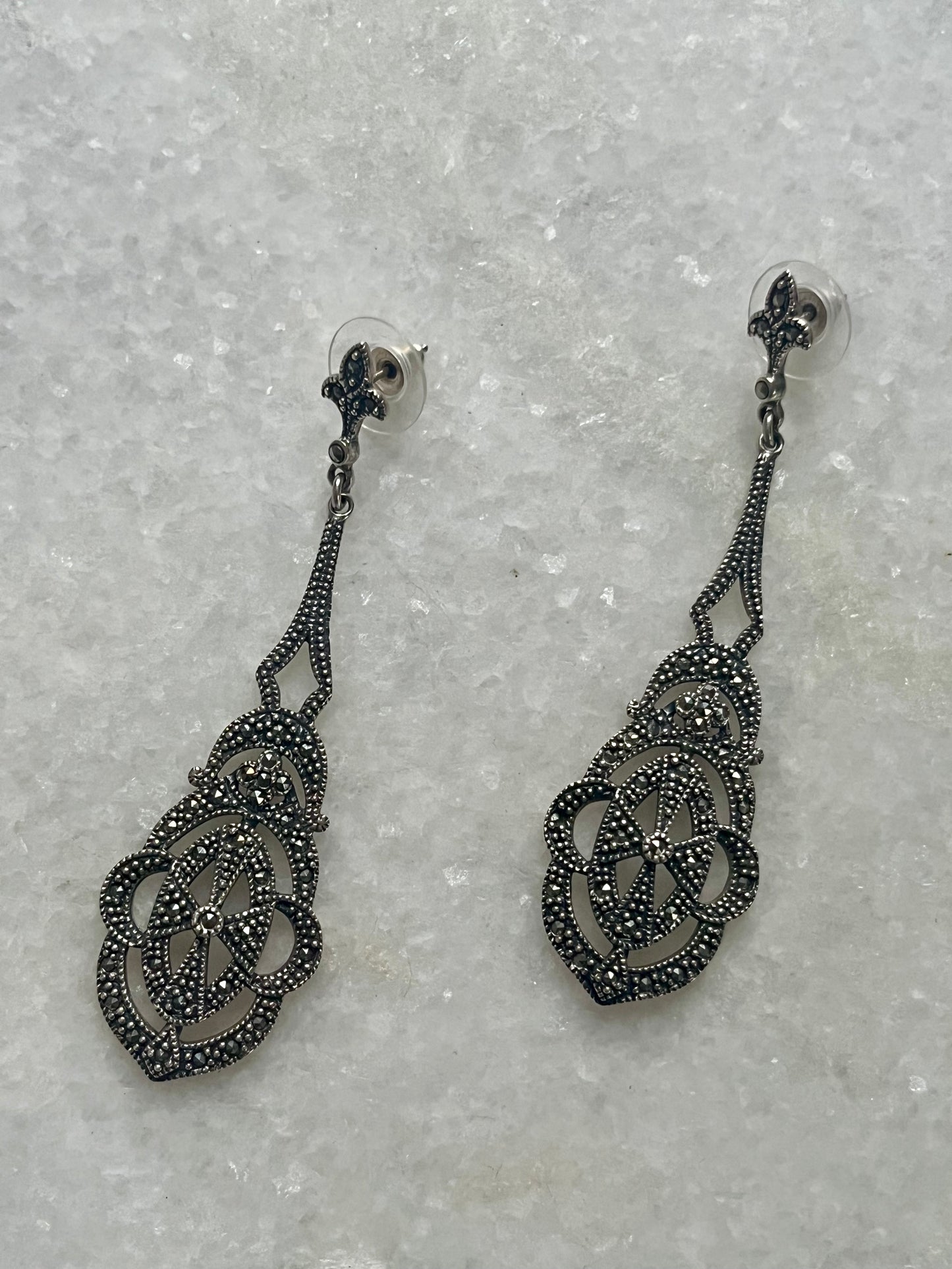 Sterling Silver Marcasite Dangle Drop Earrings