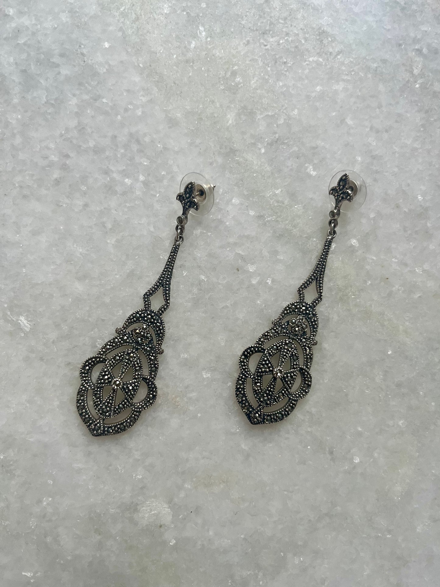 Sterling Silver Marcasite Dangle Drop Earrings