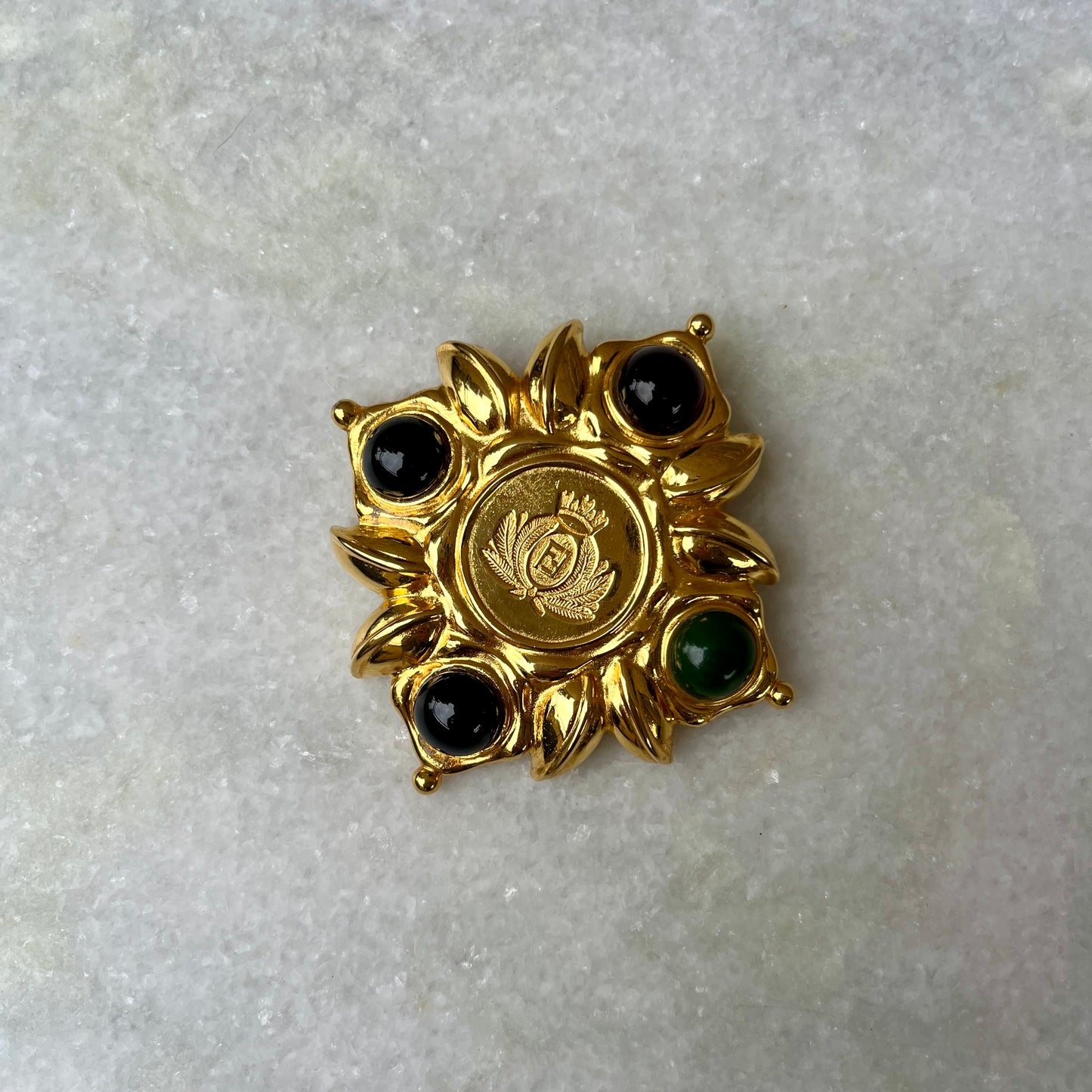 Vintage Fendi Crest Maltese Cross Style Brooch