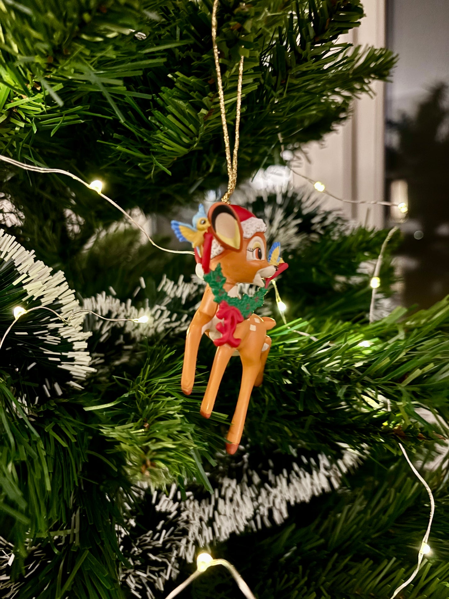 Bambi with Winter Hat and Garland Christmas Decoration