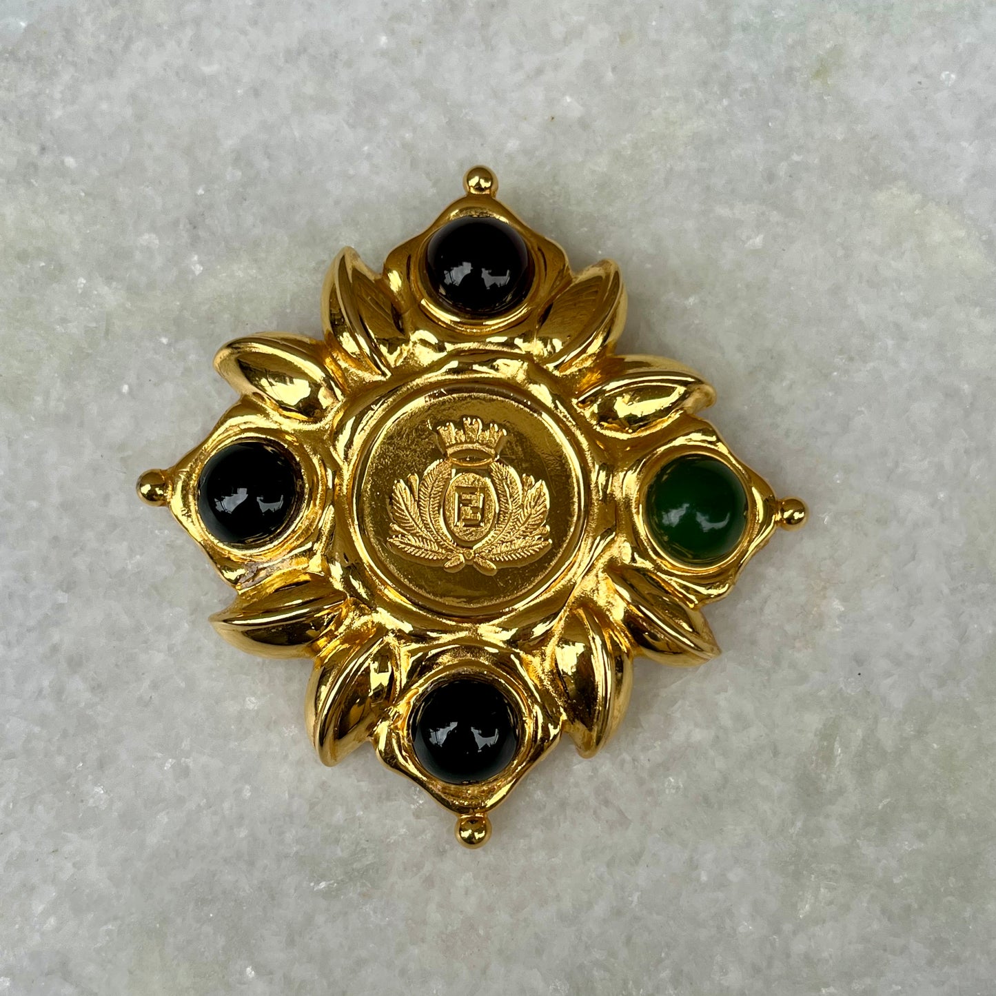 Vintage Fendi Crest Maltese Cross Style Brooch