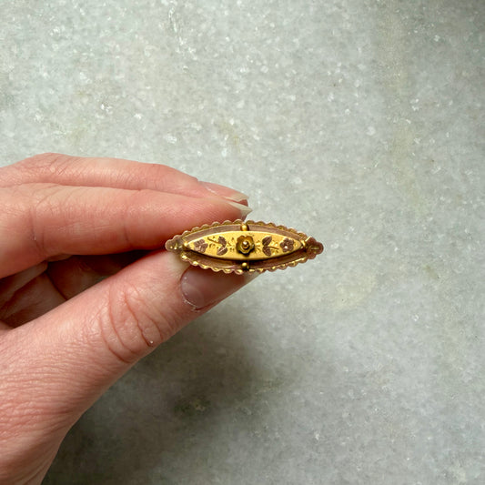 Late Victorian Gold and Rose Gold Tone Floral Bar Brooch by AJC