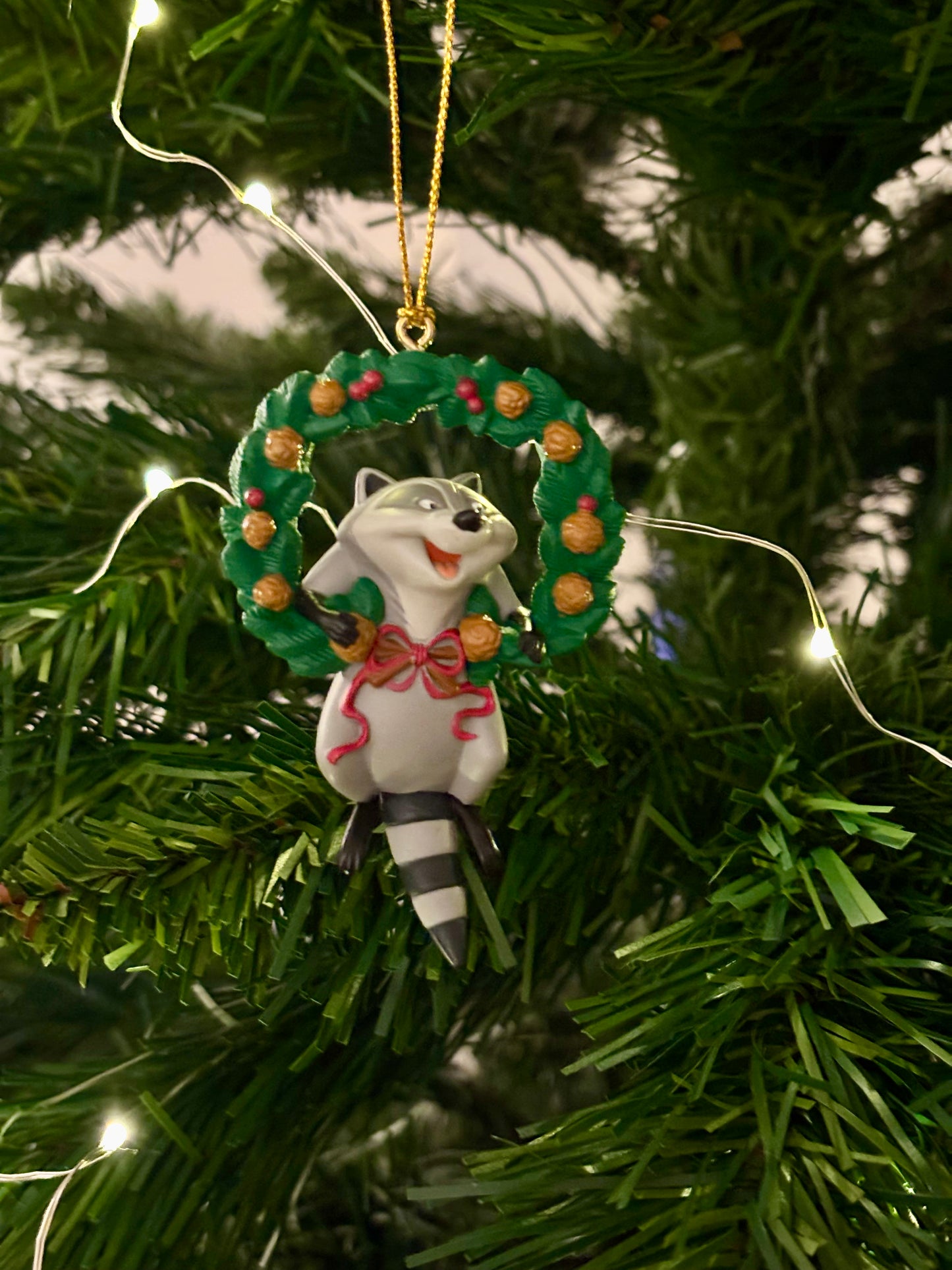 Meeko the Raccoon in Wreath Christmas Decoration