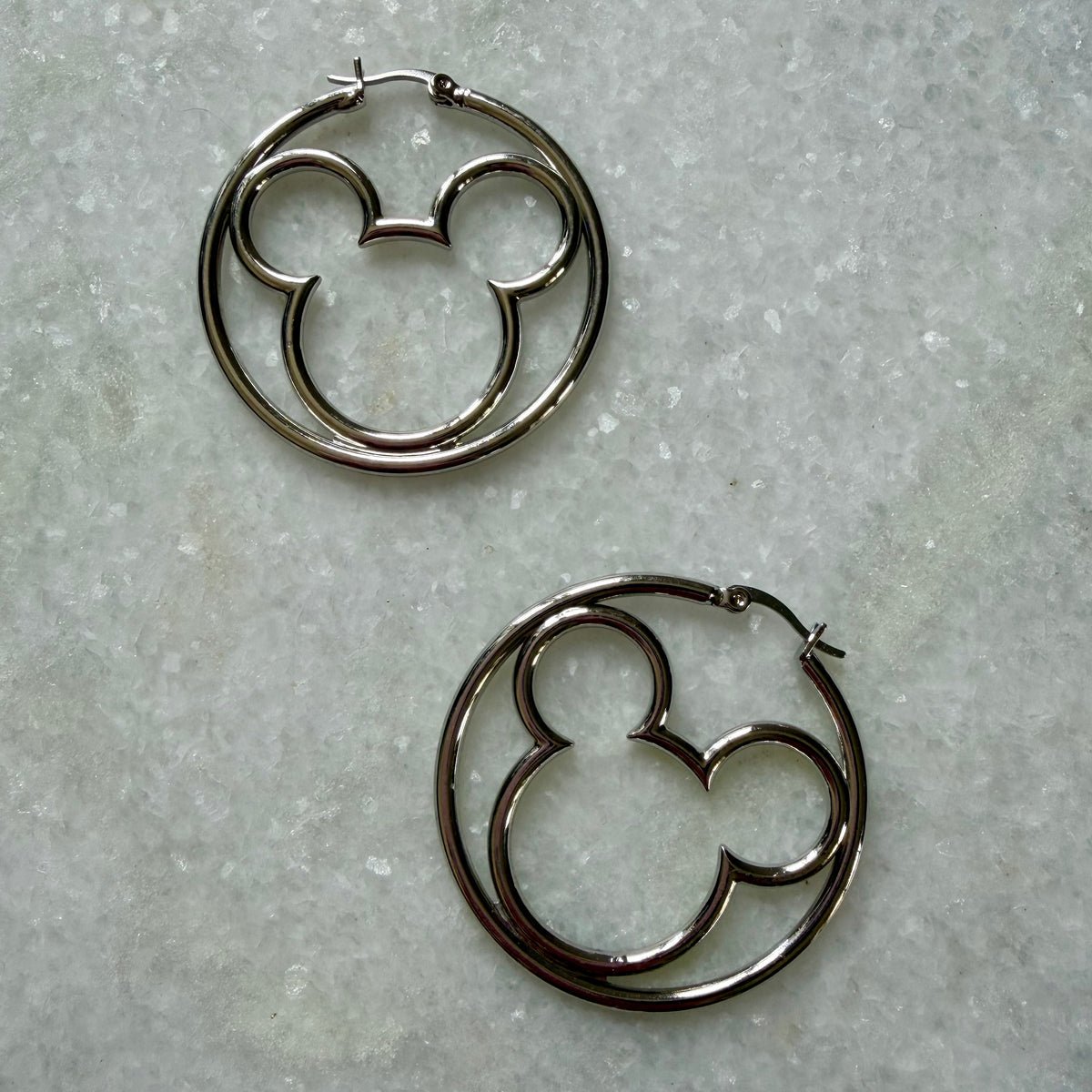 Silver Tone Mickey Mouse Silhouette Earrings
