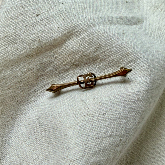 Rolled Yellow and Rose Gold E Initial Bar Brooch by AJC