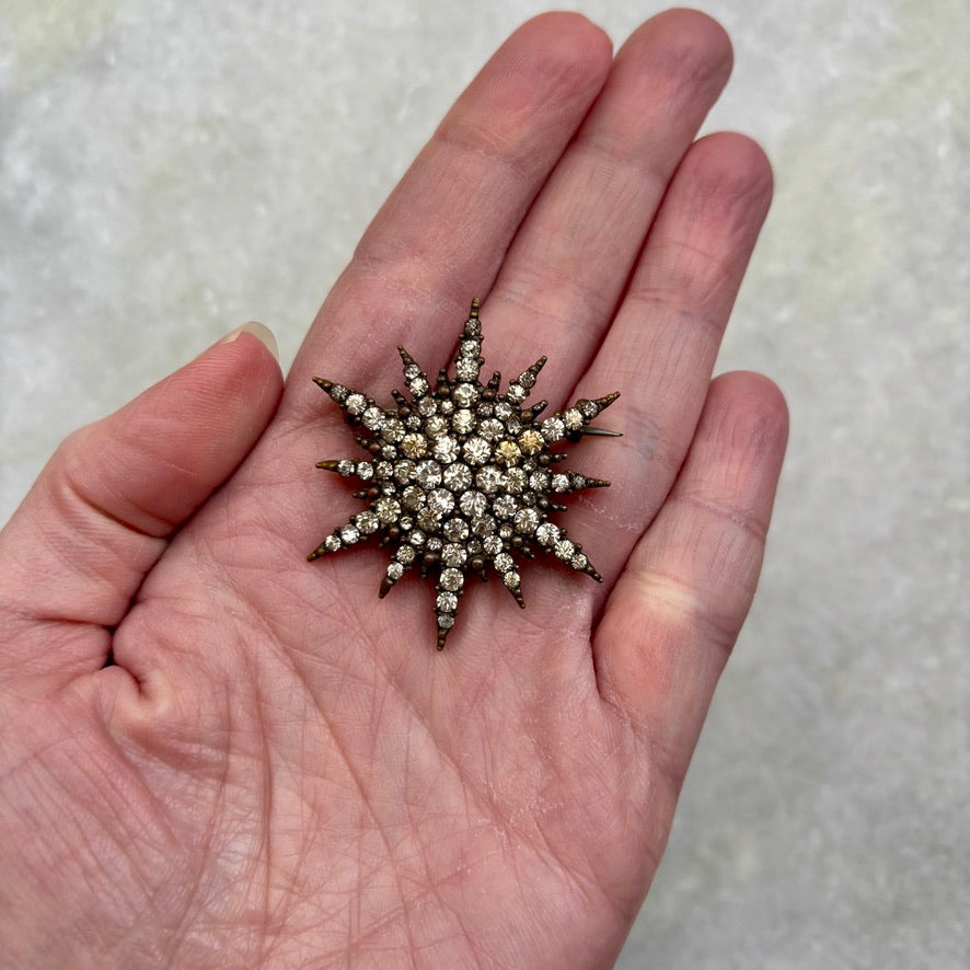 Early Victorian Sparkling Star Paste Stone Brooch