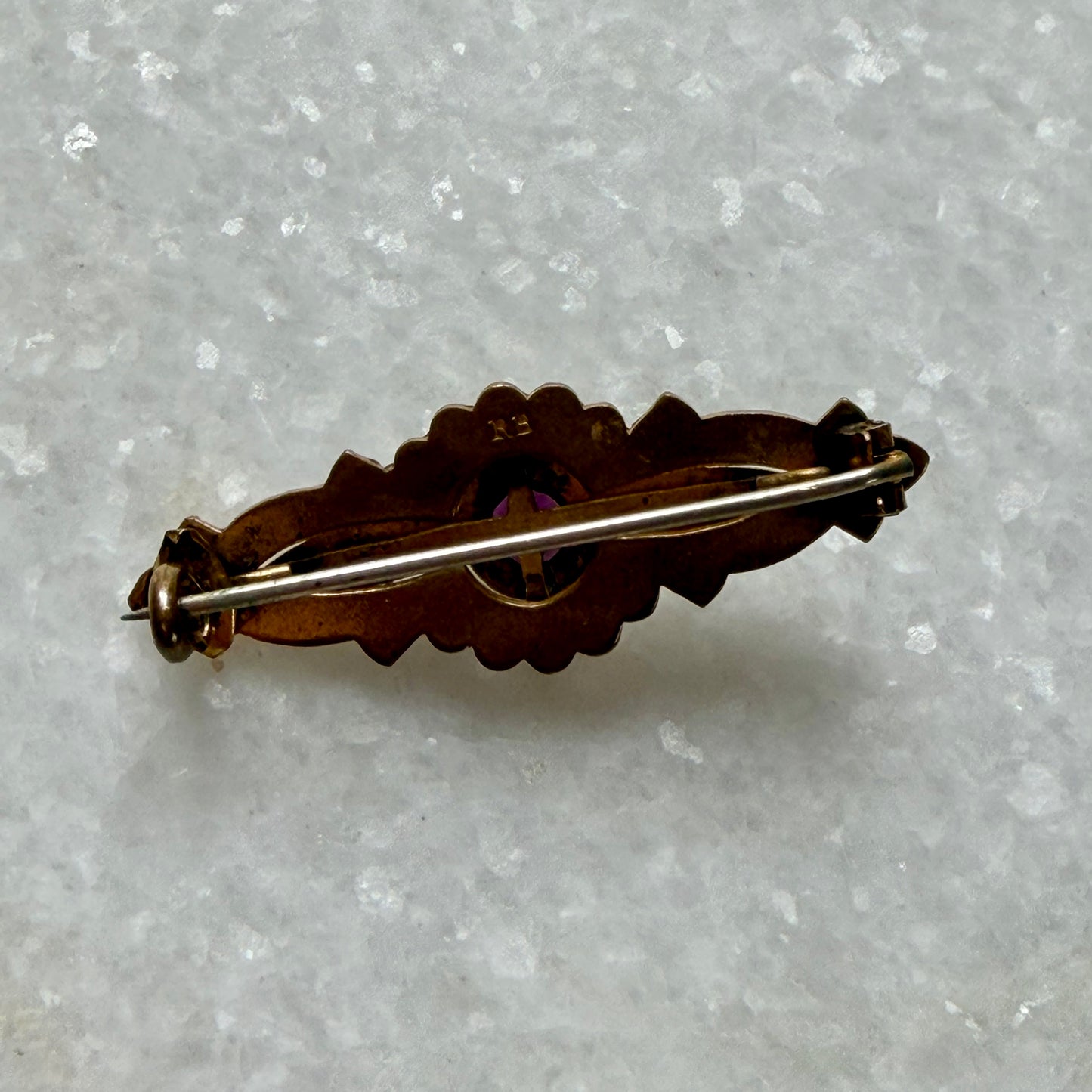 Antique Rolled Gold Brooch with Purple Stone