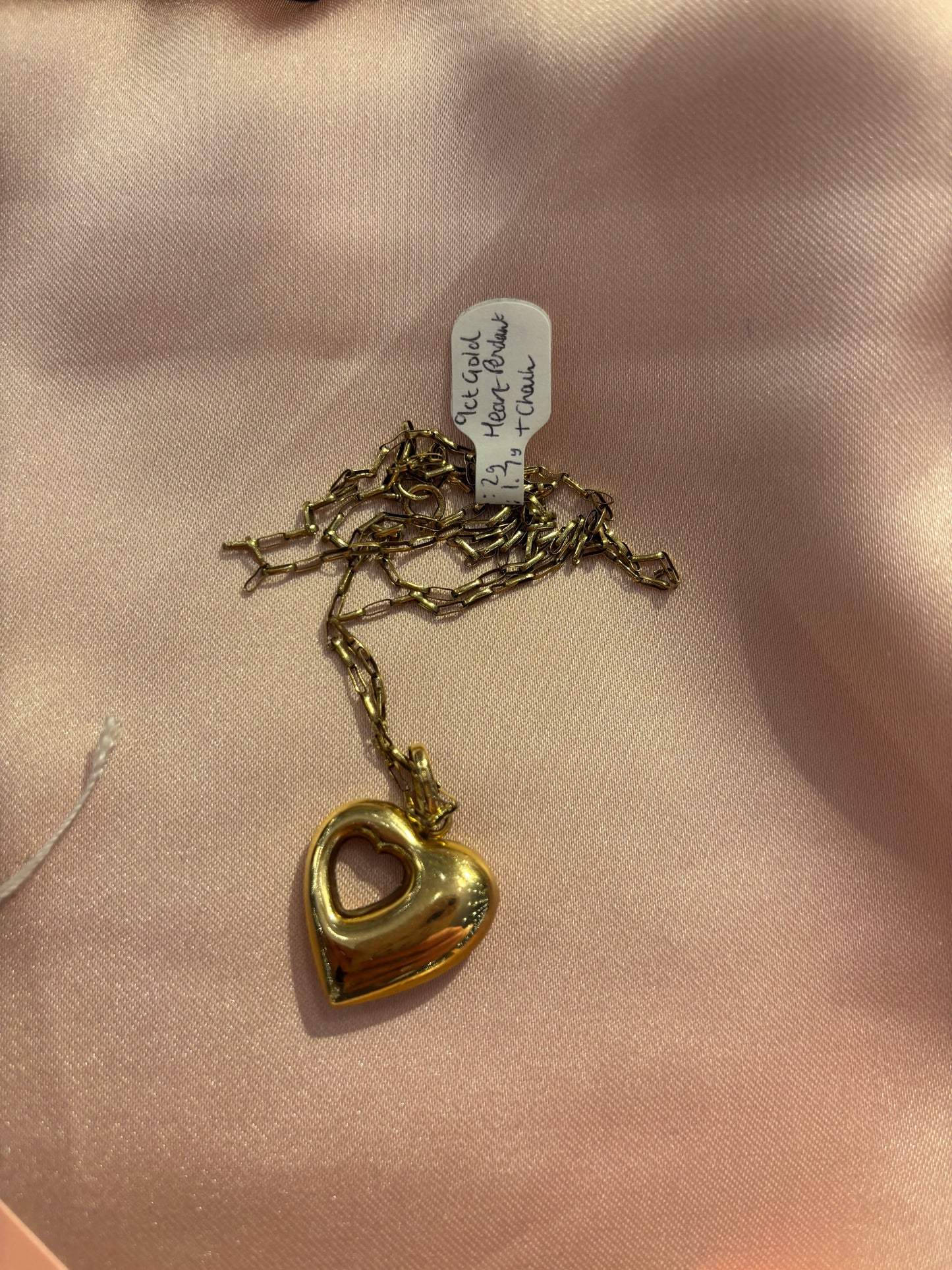 9ct Gold Puffy Cut Out Heart Pendant & Chain Necklace