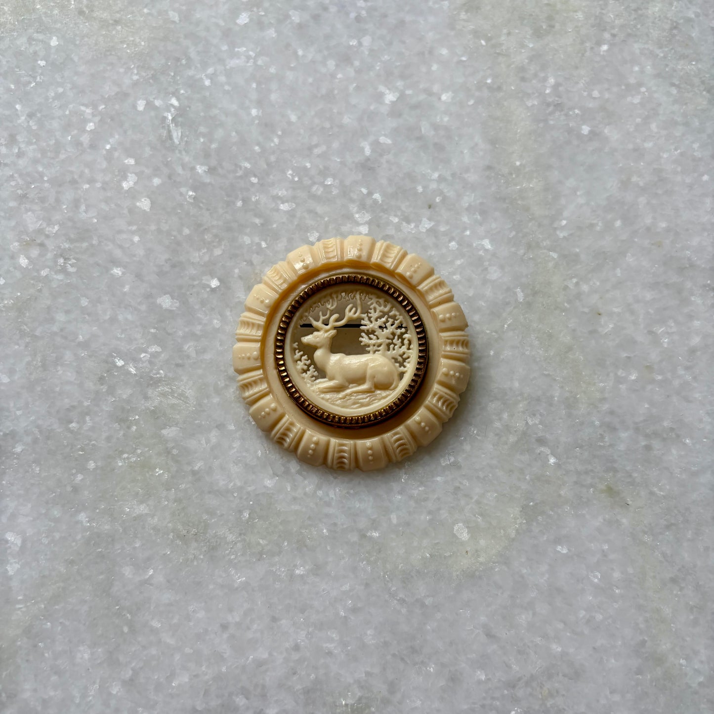 1930s-1940s Carved Celluloid Deer/Stag Forest Brooch
