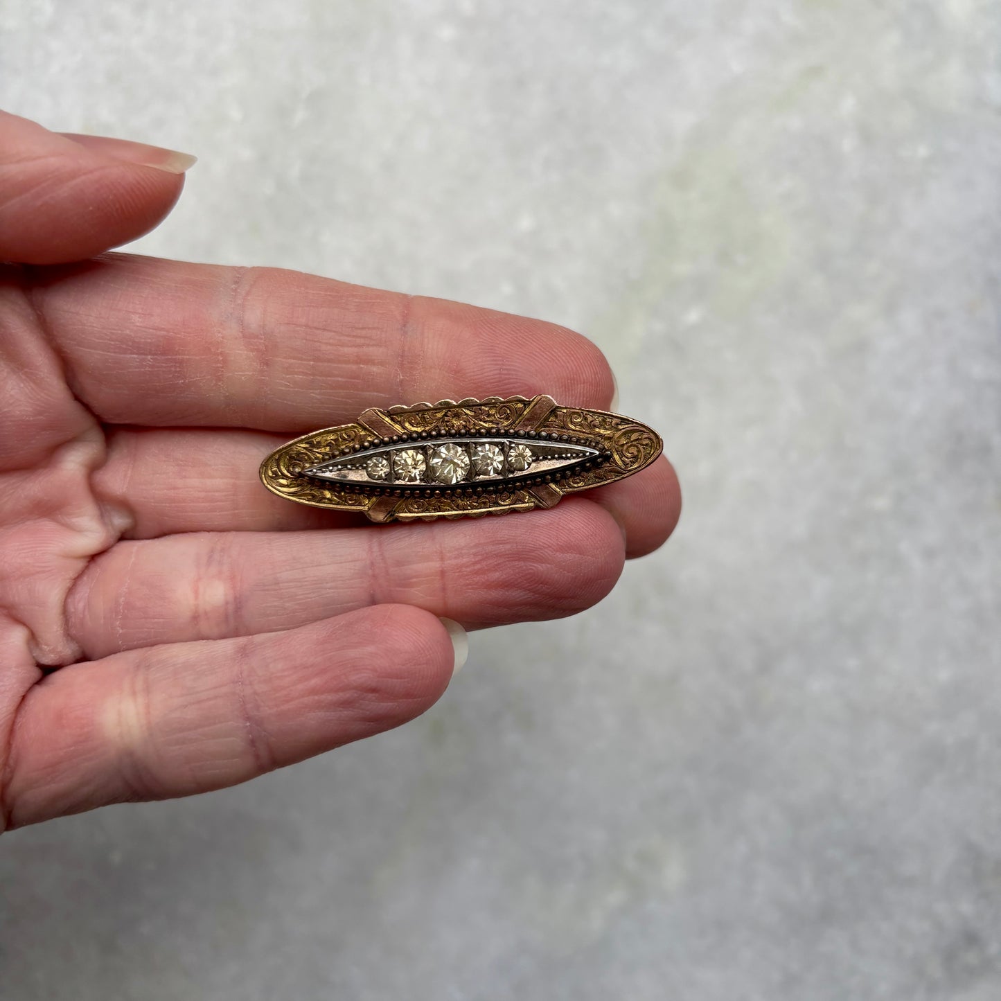 Victorian Rolled Gold Etched Paste Stone Bar Brooch