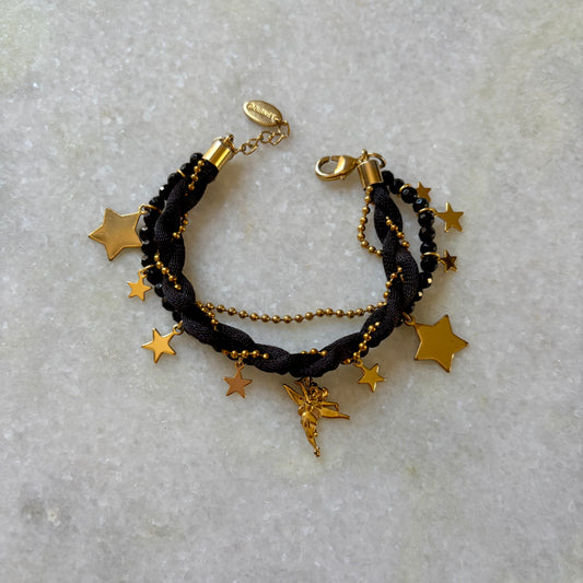 Disney Couture Black and Gold Tinkerbell Charm Bracelet