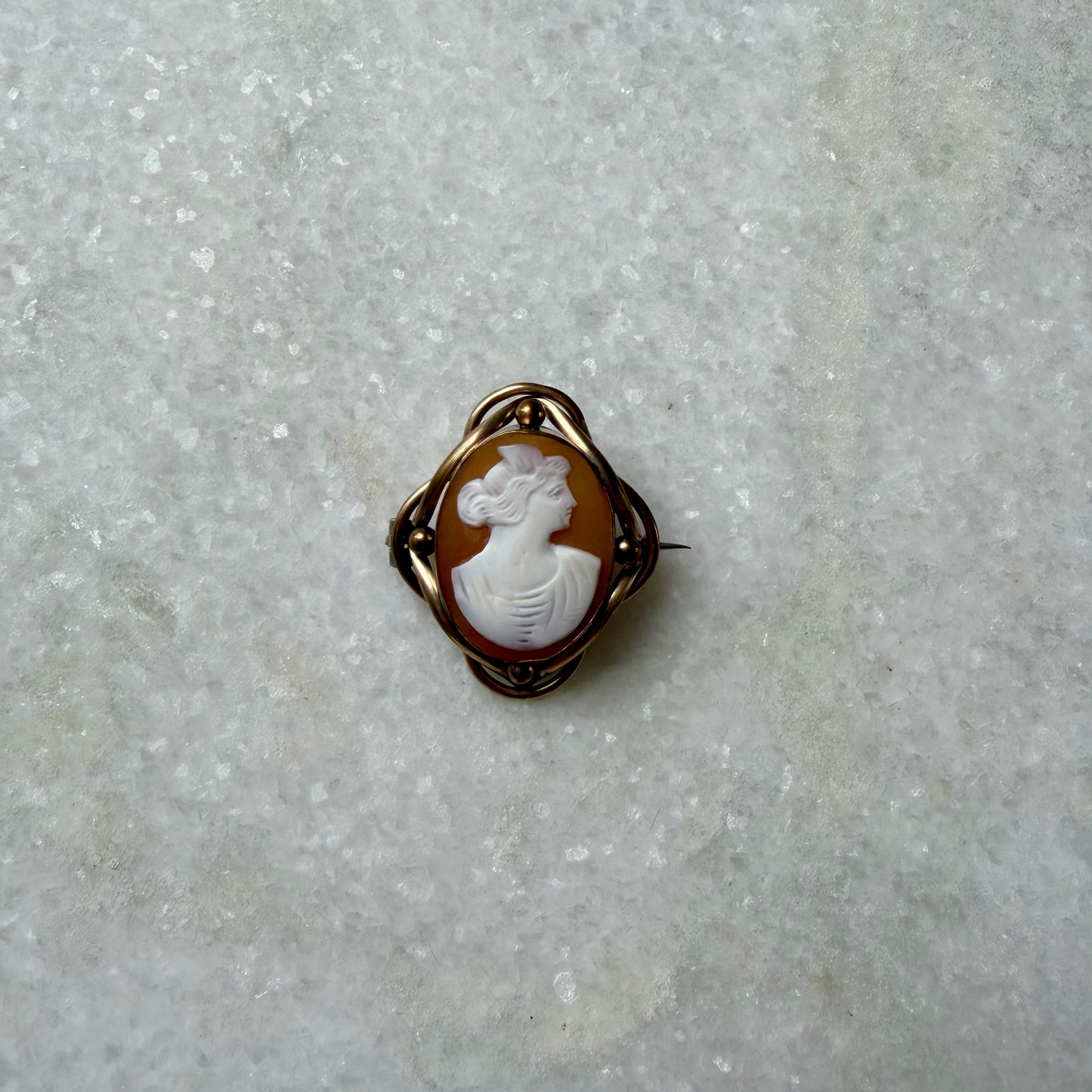 Antique Ornate Frame Shell Cameo Brooch