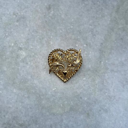 Vintage Deadstock Mother Heart and Birds Brooch