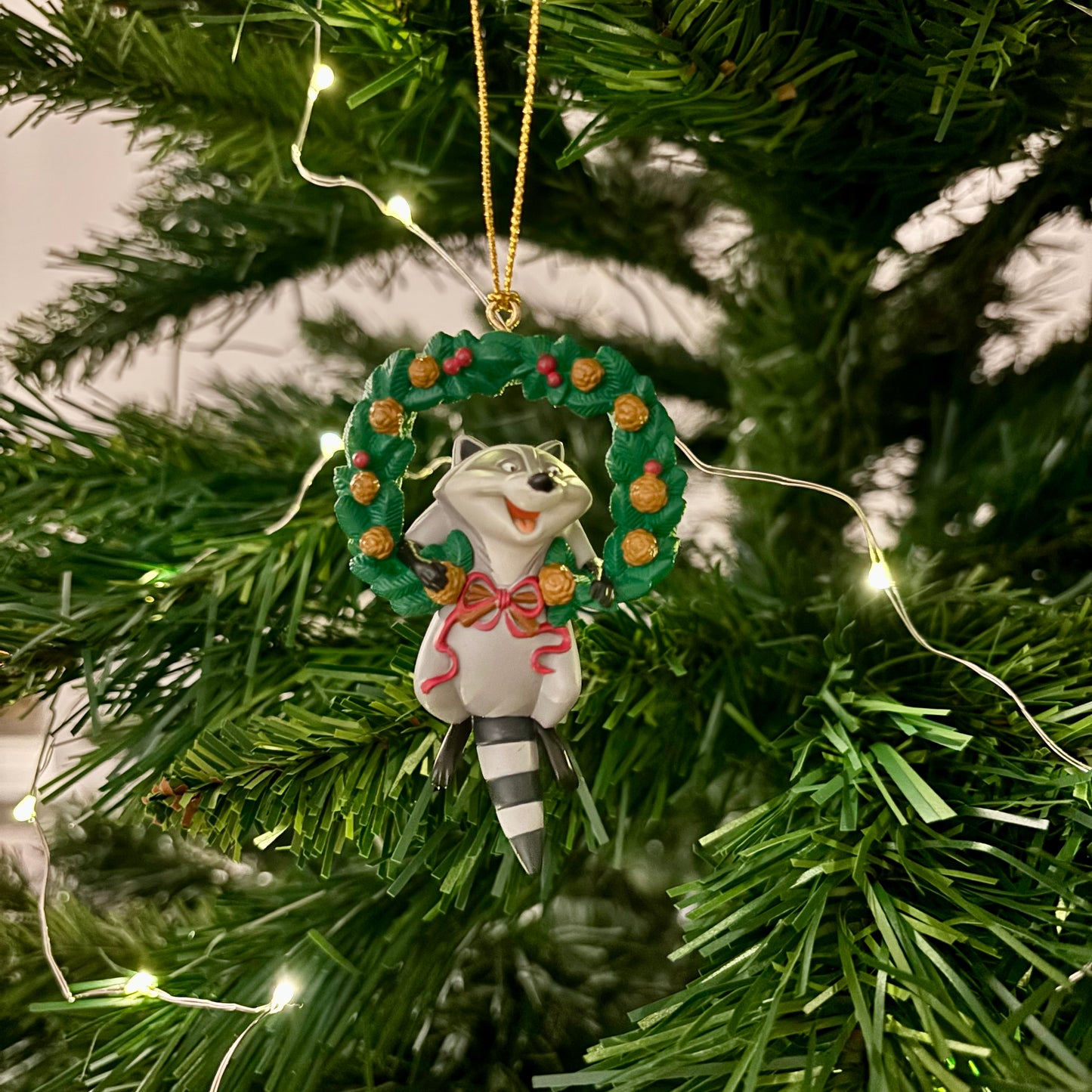 Meeko the Raccoon in Wreath Christmas Decoration