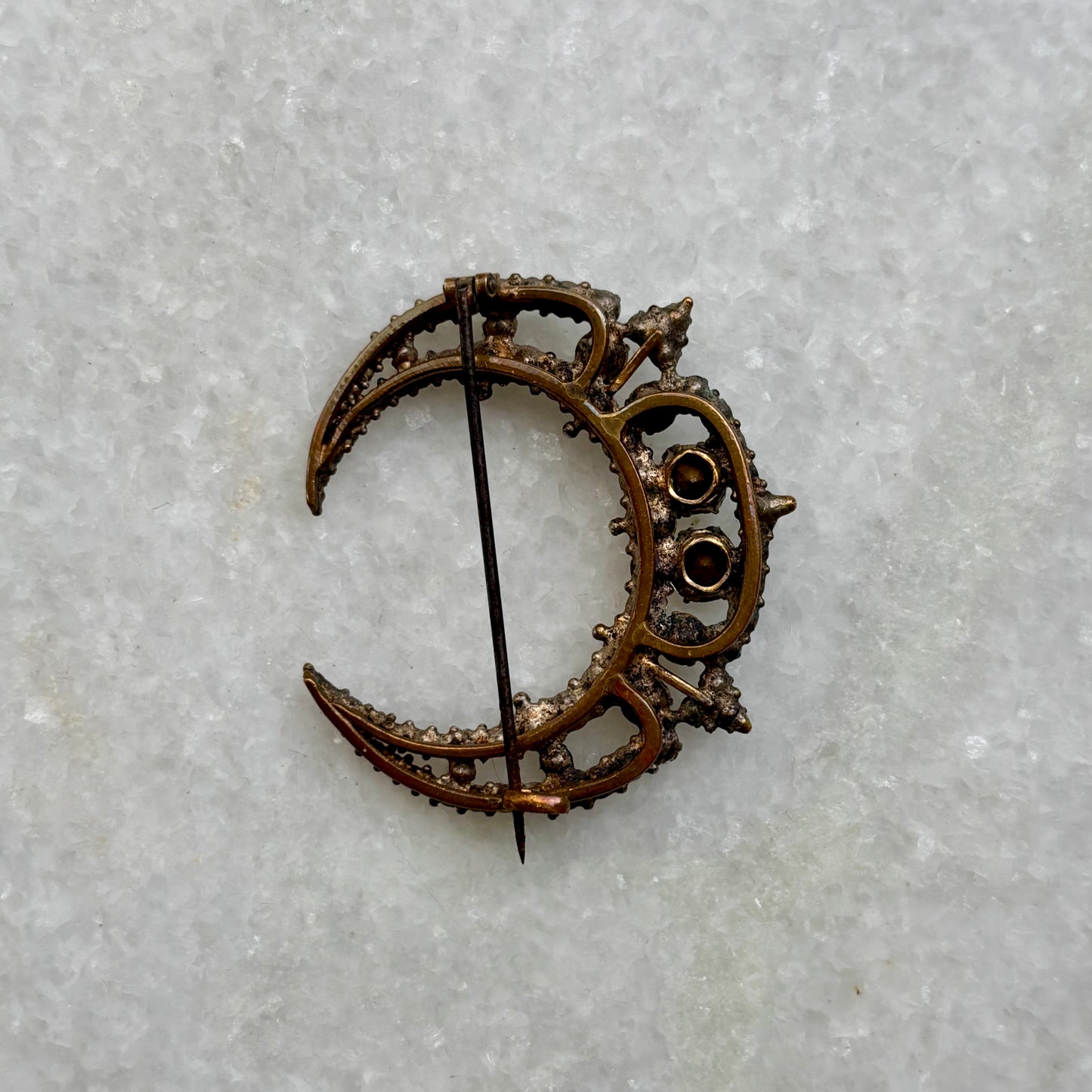 Early Victorian Paste Stone Crescent Moon Brooch