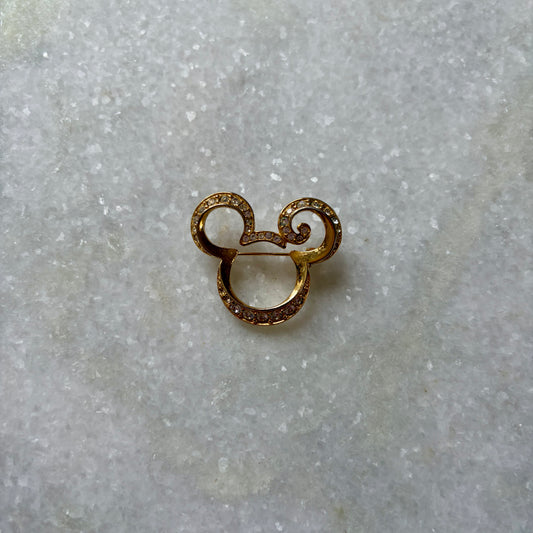 Vintage Disney Gold Tone Rhinestone Mickey Mouse Head Brooch