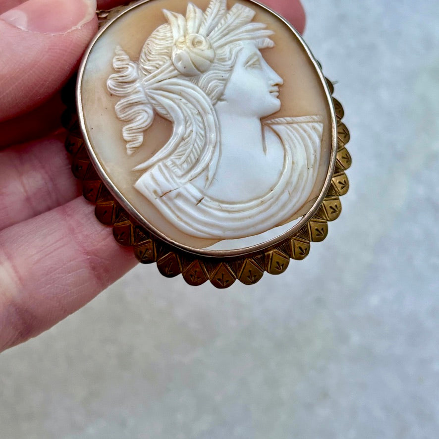 Roman Style Carved Shell Cameo Brooch