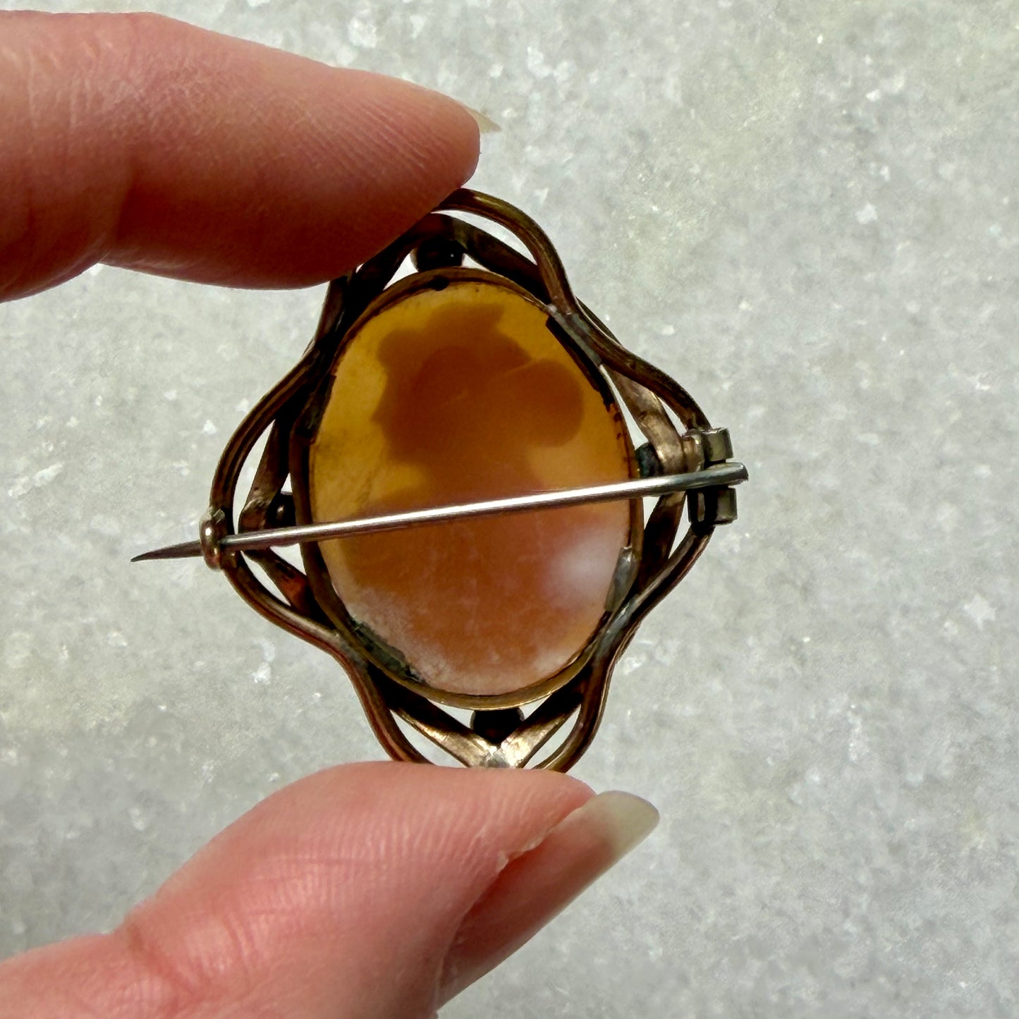 Antique Ornate Frame Shell Cameo Brooch