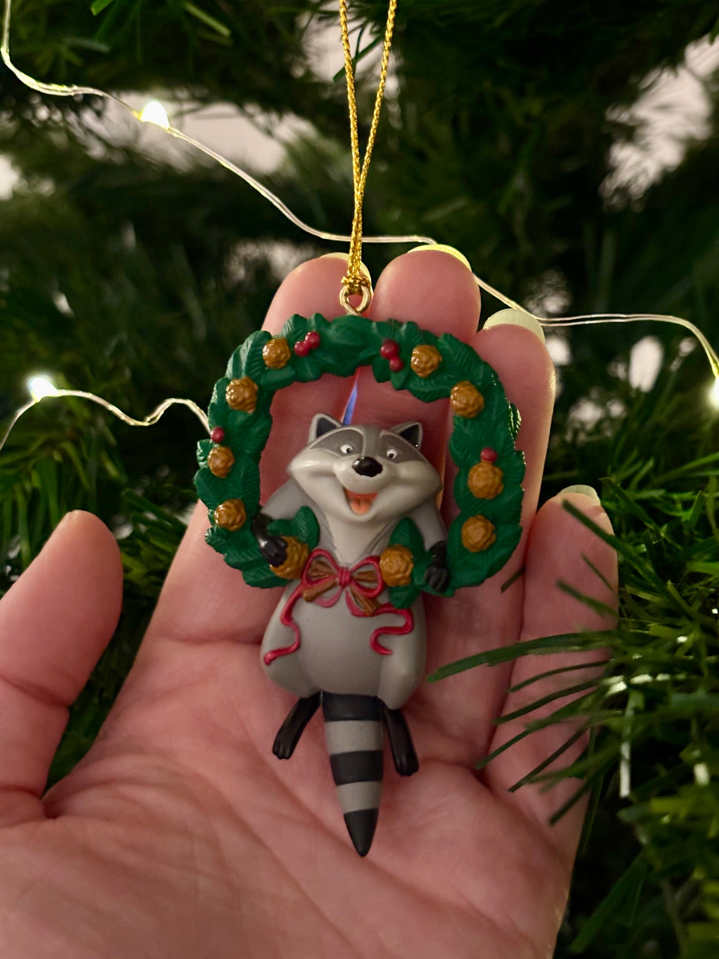 Meeko the Raccoon in Wreath Christmas Decoration