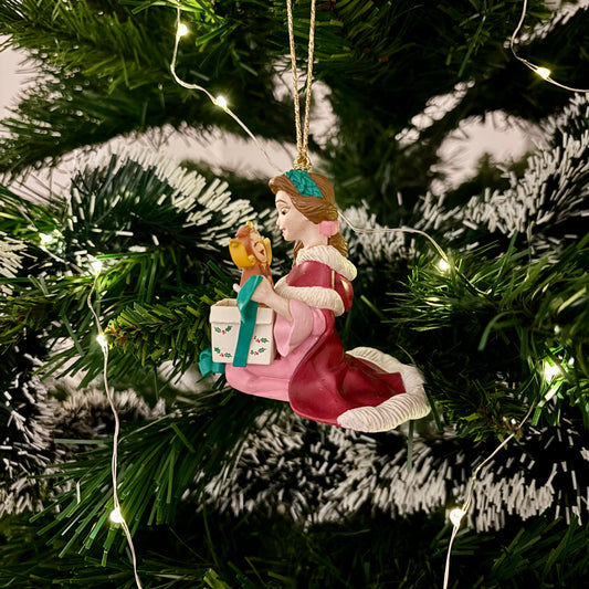 Beauty & The Beast Belle with Cogsworth in Present Christmas Decoration
