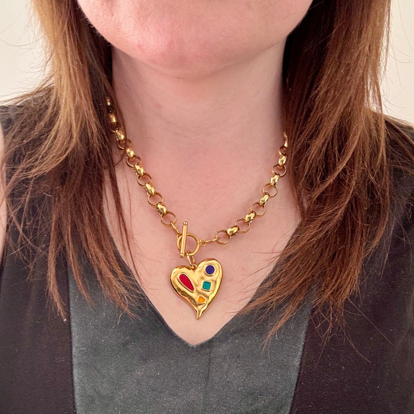 Rainbow Arty Heart T-Bar Necklace