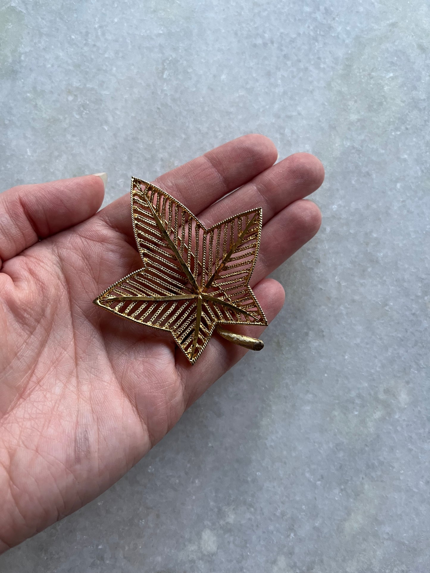 Vintage Gold Tone Maple Leaf Brooch by BSK