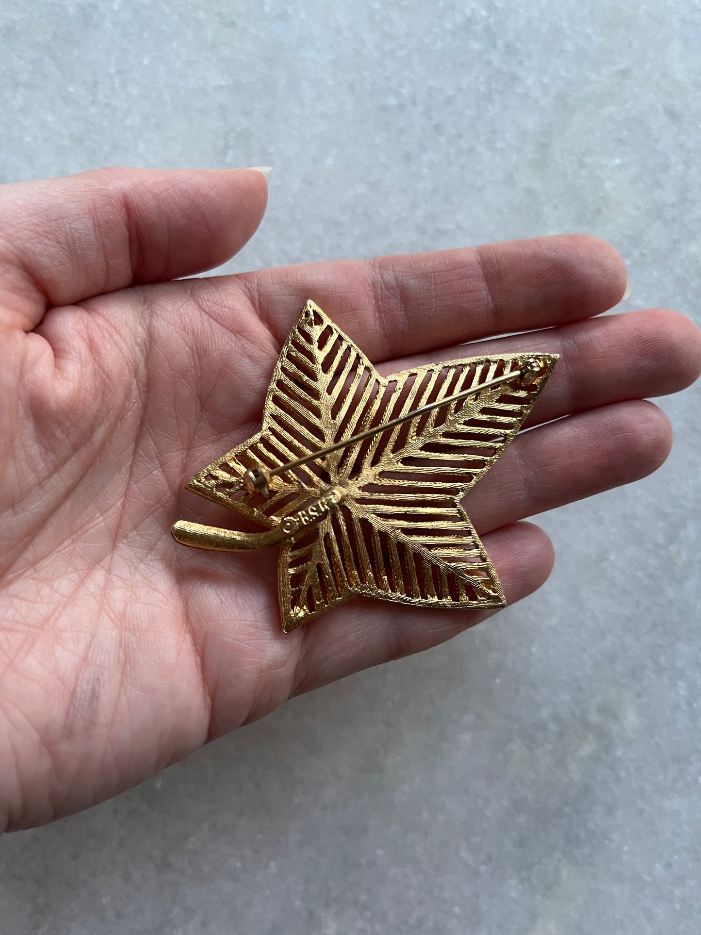 Vintage Gold Tone Maple Leaf Brooch by BSK