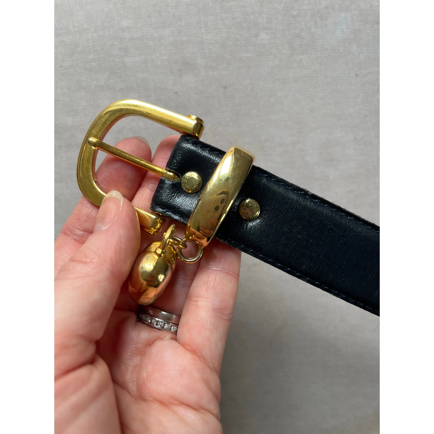 Designer Stephen Collins Navy Blue Leather Belt with Heart Charm